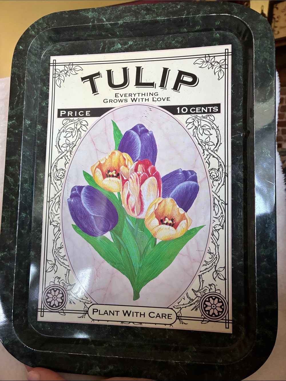 TULIP Floral Seed Packet Decorative Tin Tray - Purple & Yellow Tulips